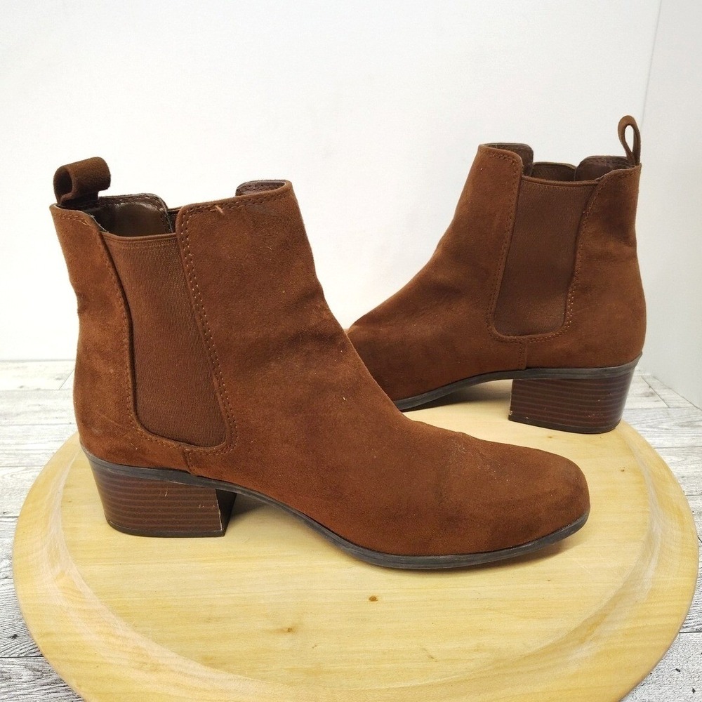 Cottagecore Preppy Americana Twee Chelsea Ankle Boot Faux Suede Brown Womens 8.5